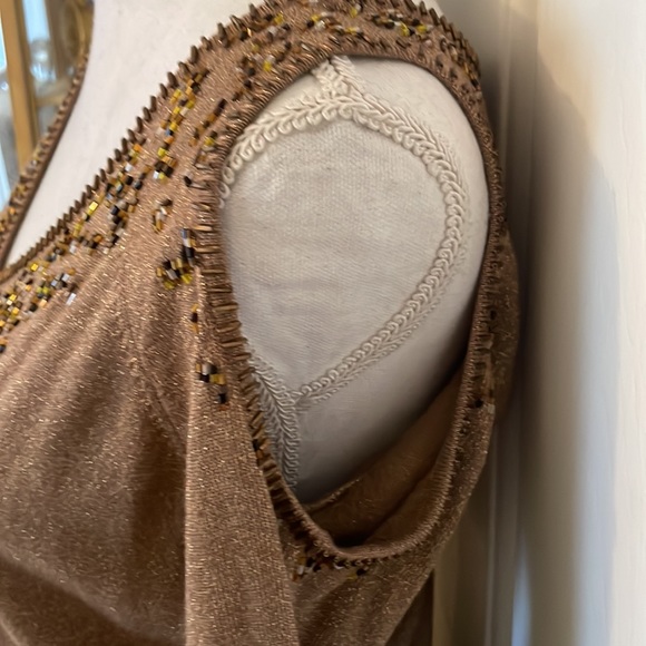 NWOT Caché Vintage Gold Metallic Cold Shoulder Embellished Sweater - Picture 5 of 10